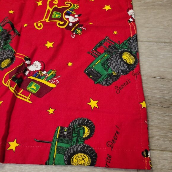 Vtg Handmade John Deere Tractor Green Holiday Christmas Red Santa Table Runner - Picture 2 of 3